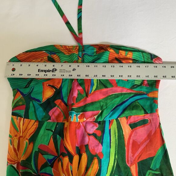 Farm Rio Anthropologie Cover-up Maxi Dress L Green Tassel Tropical Resort Beach - Picture 11 of 15